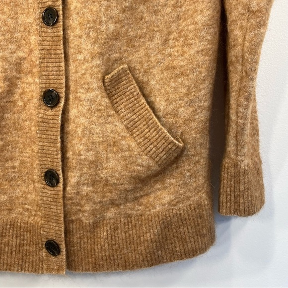 & Other Stories tan wool mohair blend button front cardigan, pockets, small - Picture 4 of 7